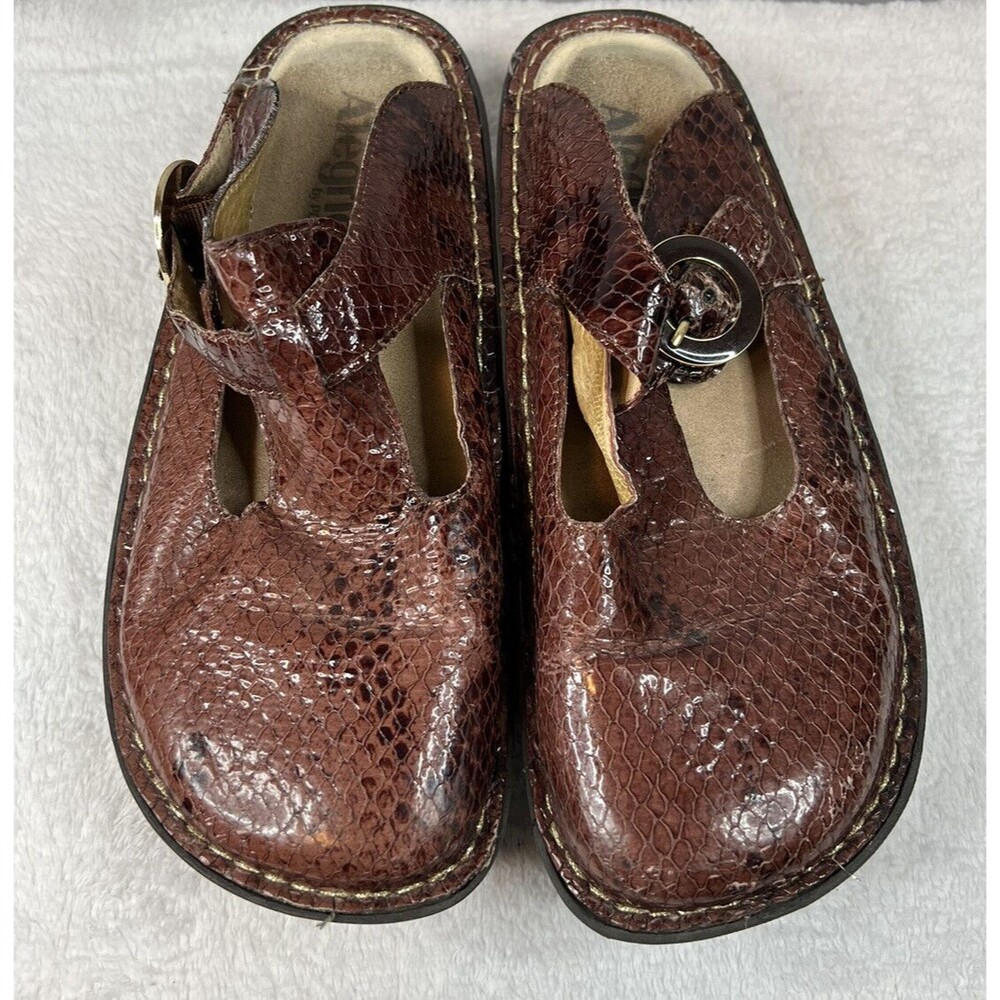 Alegria Womens 38 US‎ 8/8.5 Leather Snake Print Mary Jane Slip On Shoes ALG-702